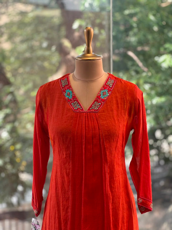 Orange Mul Chanderi Suit