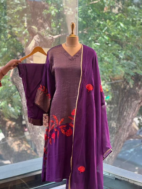 Purple Embroidered Organza Suit