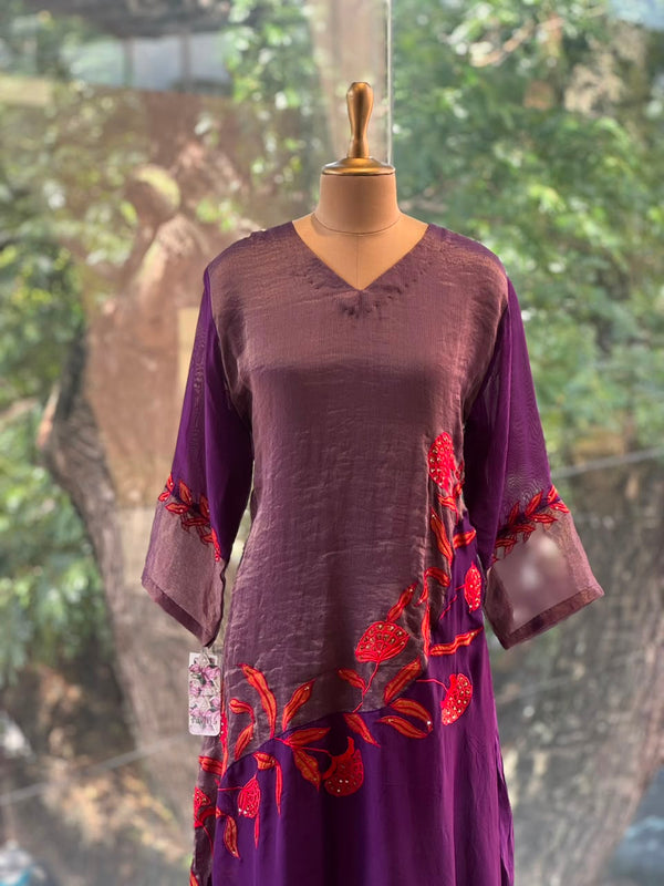 Purple Embroidered Organza Suit