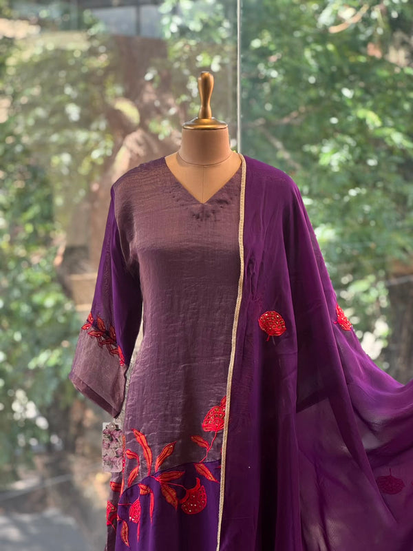 Purple Embroidered Organza Suit