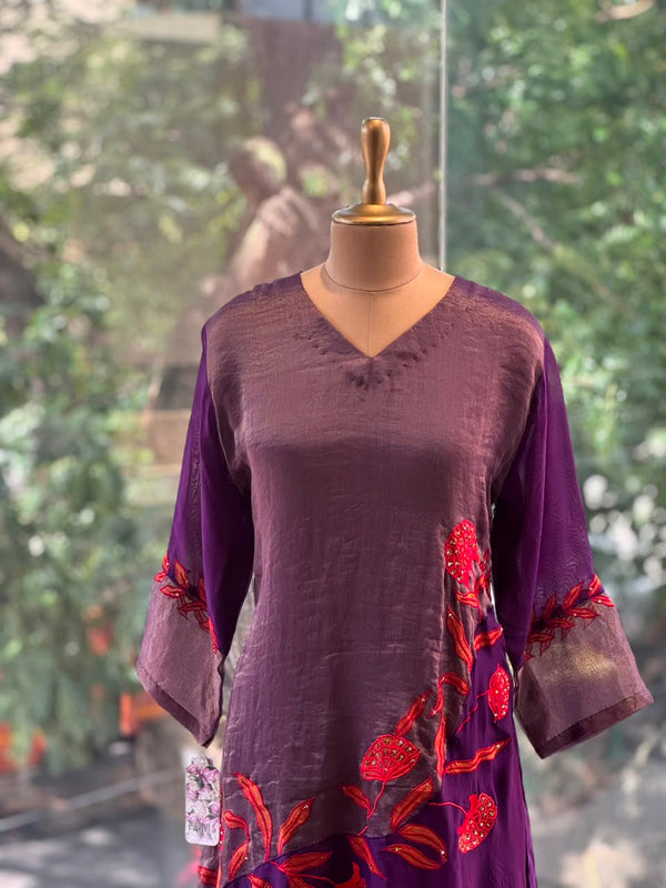 Purple Embroidered Organza Suit