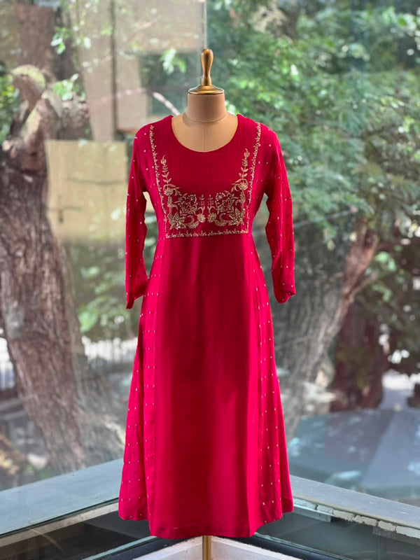 Reddish Maroon Mul Chanderi Suit