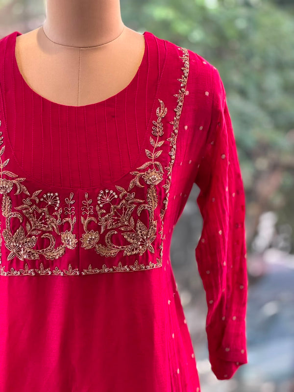 Reddish Maroon Mul Chanderi Suit