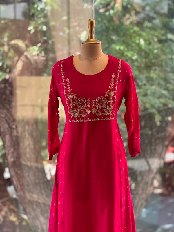 Reddish Maroon Mul Chanderi Suit