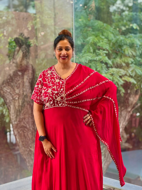 Red One Side Flap Gown