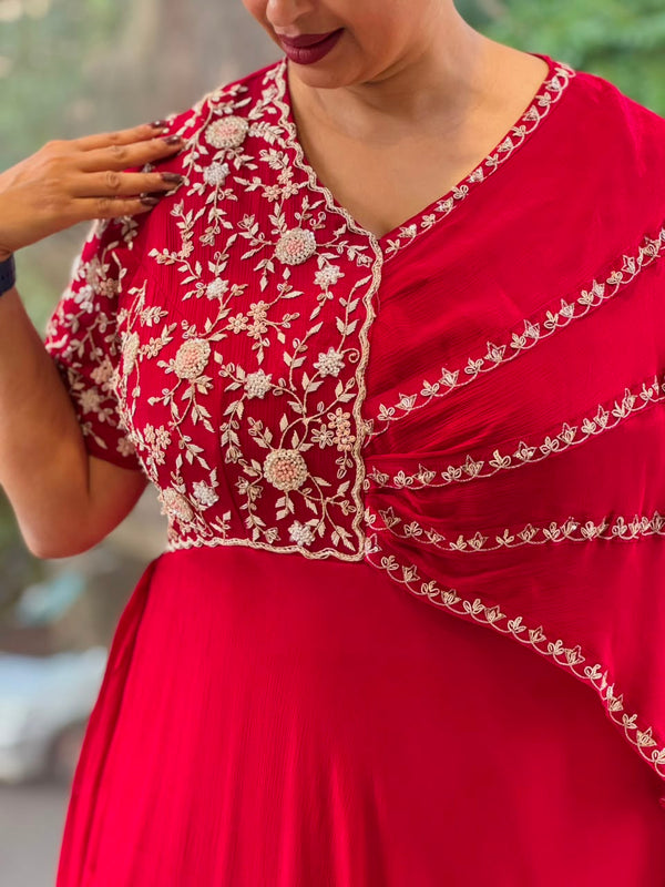Red One Side Flap Gown