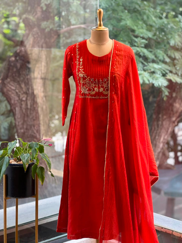 Orange Mul Chanderi Suit