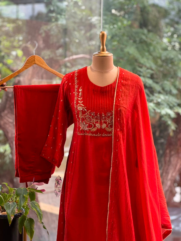Orange Mul Chanderi Suit