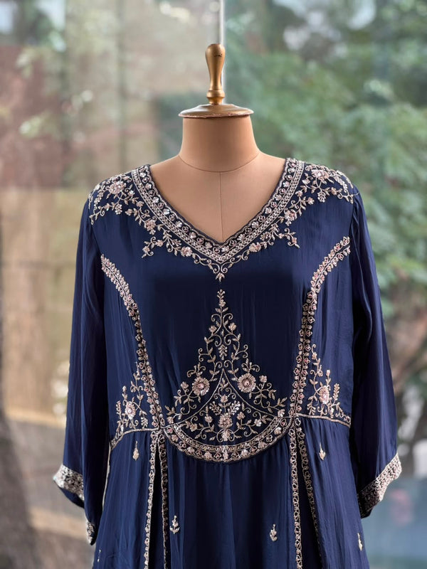 Navy Blue Flared Gown