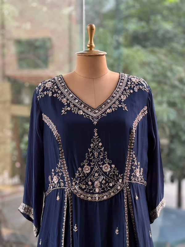 Navy Blue Flared Gown