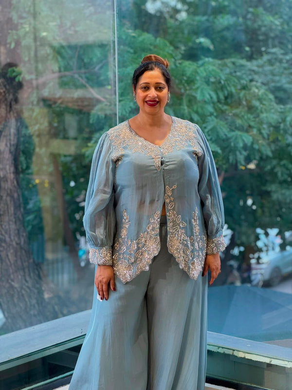 Greyish Blue Palazzo Set