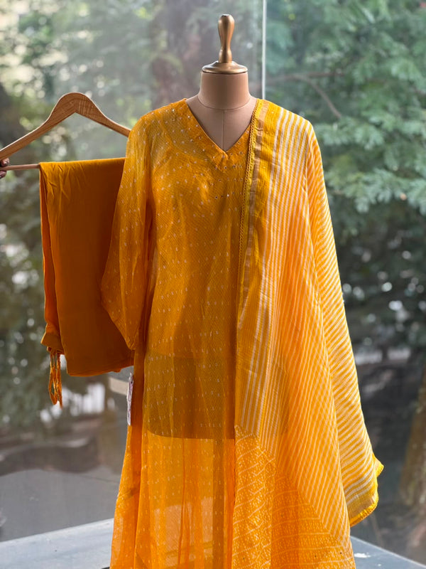 Yellow silk kota dupatta set