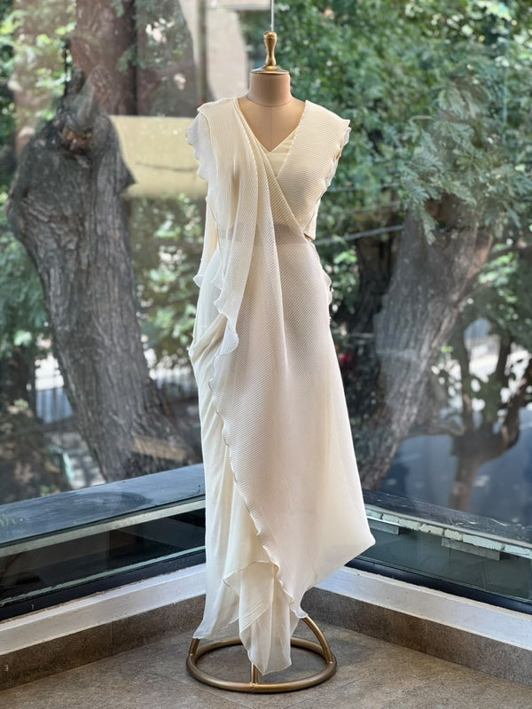 Half White Crush Flap Skirt Set