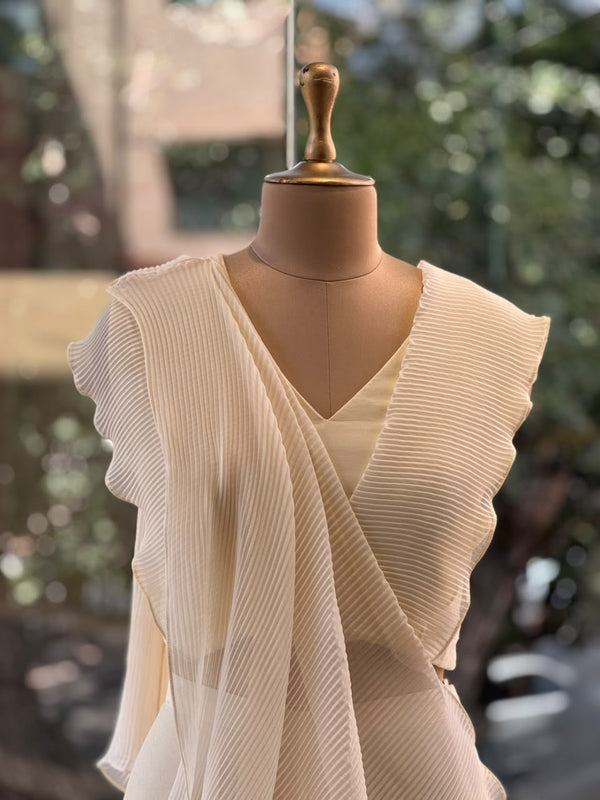 Half White Crush Flap Skirt Set