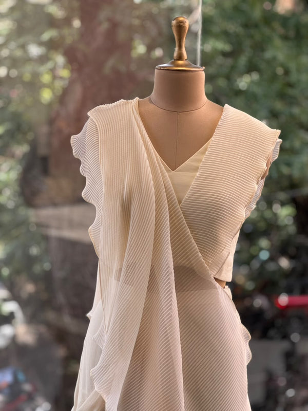 Half White Crush Flap Skirt Set