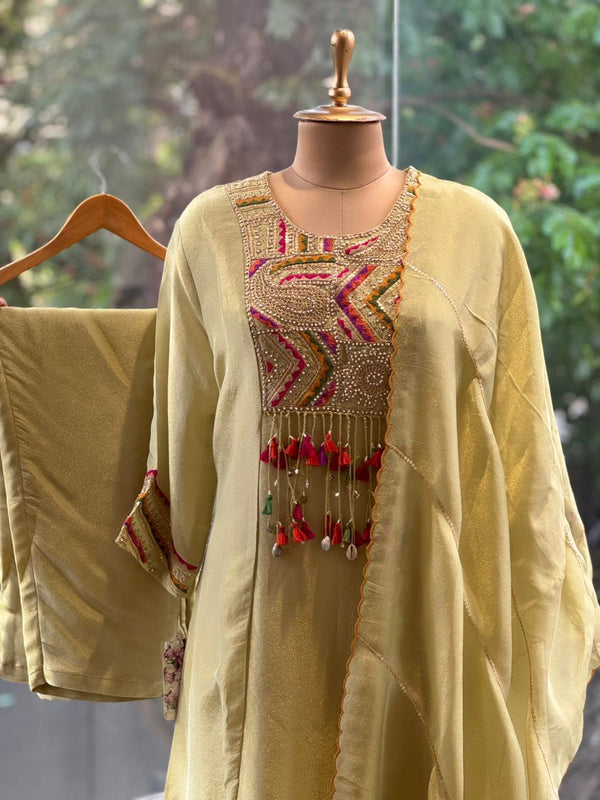 Pastel Green Tissue Dupatta Set