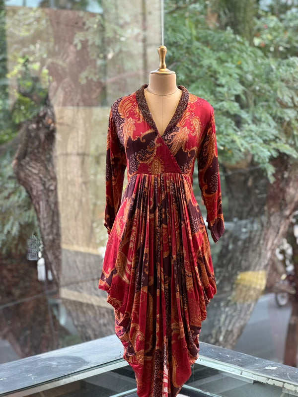 Maroon Digital Print Cowl Tunic