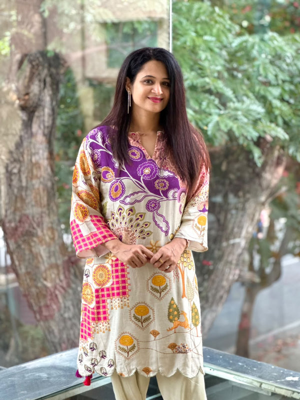 Beige Digital Print Farsi Co Ord