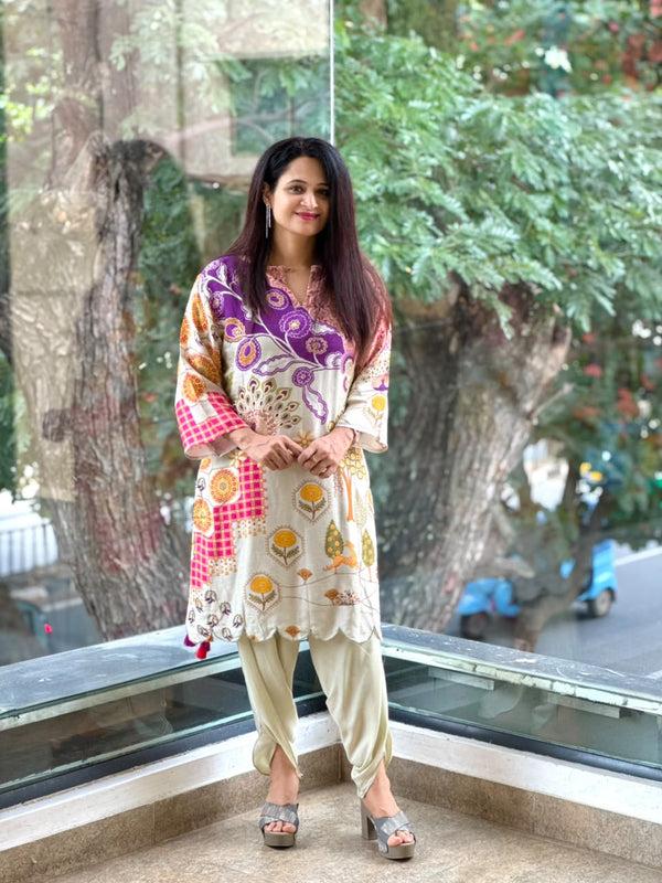 Beige Digital Print Farsi Co Ord