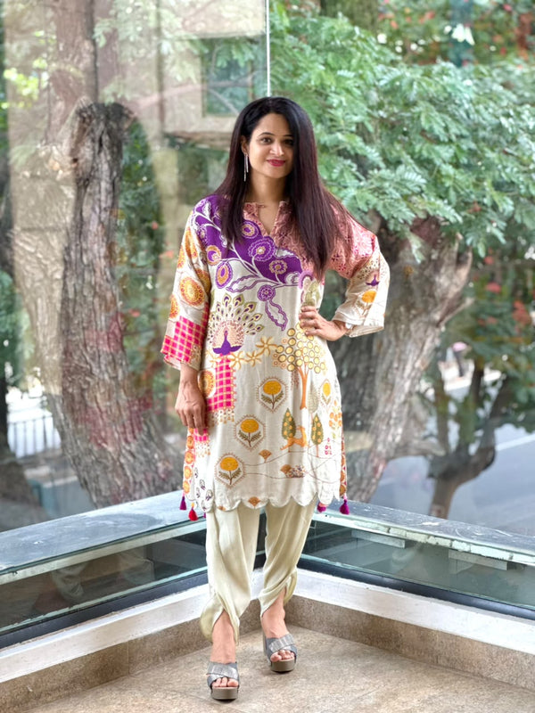 Beige Digital Print Farsi Co Ord