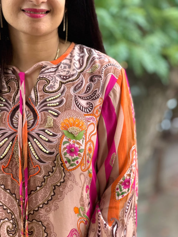 Beige Digital Printed Co Ord