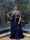 Navy Blue Attached Drape Skirt Set