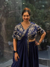 Navy Blue Attached Drape Skirt Set