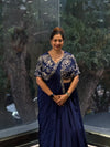Navy Blue Attached Drape Skirt Set