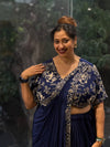 Navy Blue Attached Drape Skirt Set