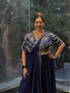 Navy Blue Attached Drape Skirt Set