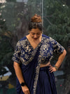 Navy Blue Attached Drape Skirt Set