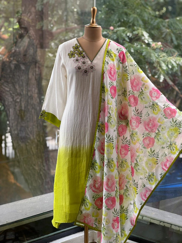 White Shaded Dupatta Set