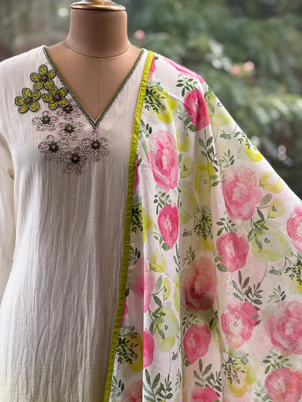 White Shaded Dupatta Set