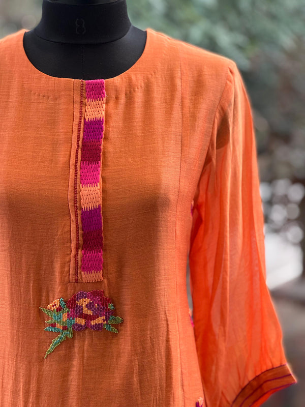 Orange Mul Chanderi Suit