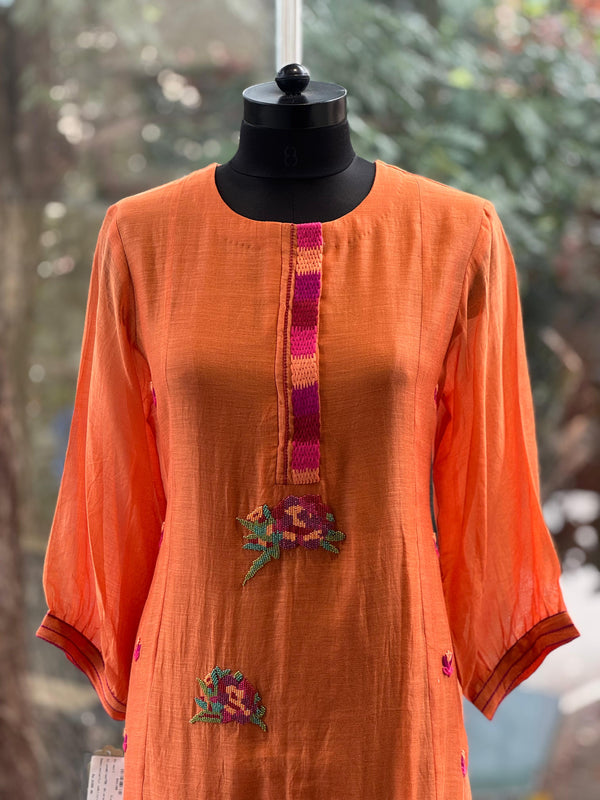 Orange Mul Chanderi Suit