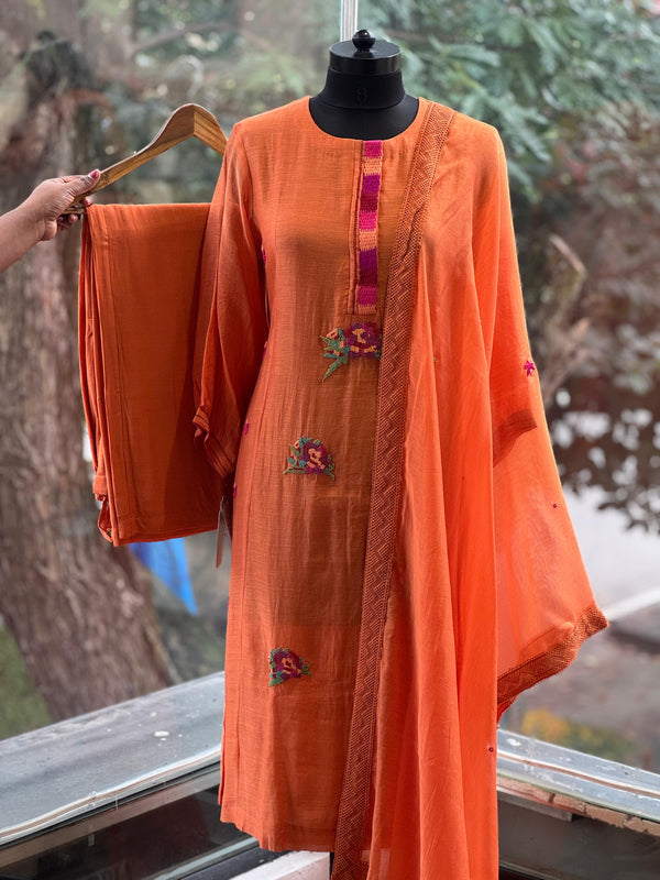 Orange Mul Chanderi Suit