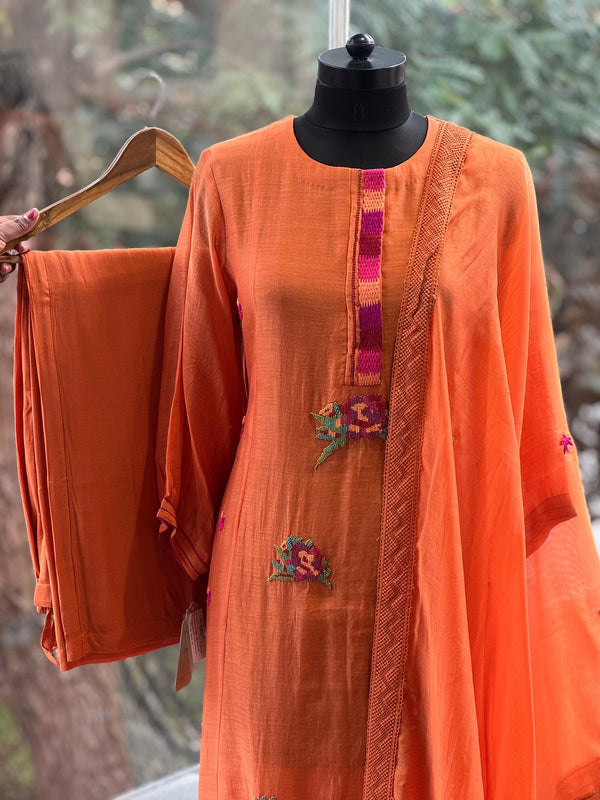 Orange Mul Chanderi Suit