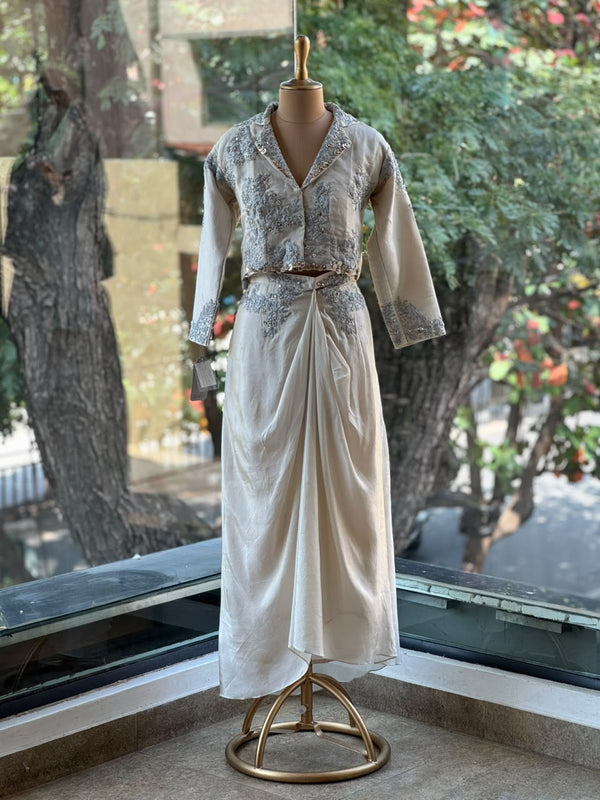 Half White Tissue Skirt Set