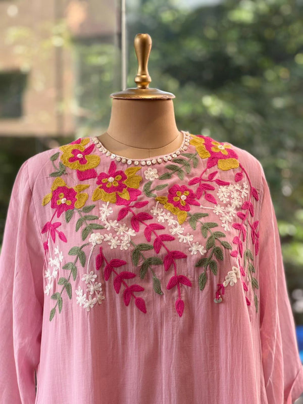 Pink Embroidered Mul Tunic