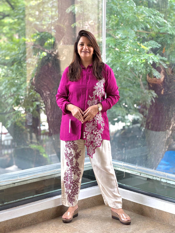Purple Embroidered Co Ord