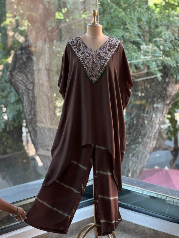 Brown Tye Dye Kaftan Set