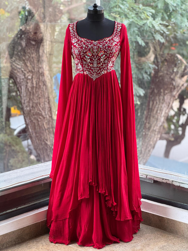 buy maroon tail sleeves gown online