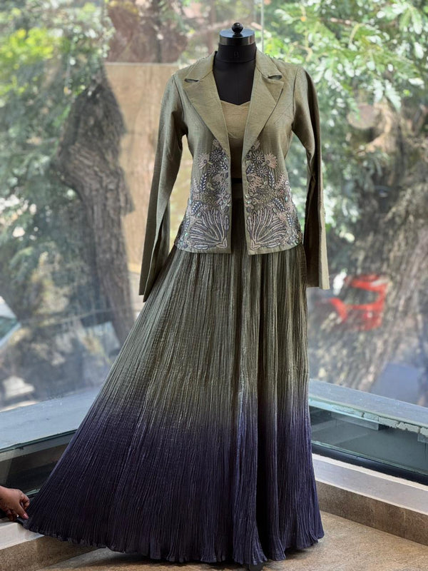 Green Shaded Crush Lehegna Set