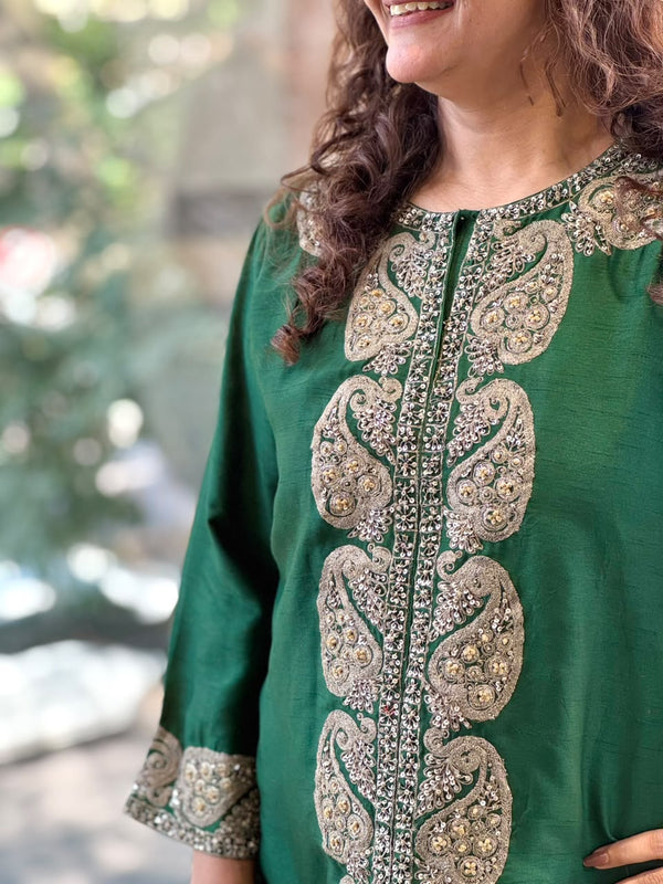 Green Embroidered Skirt Set
