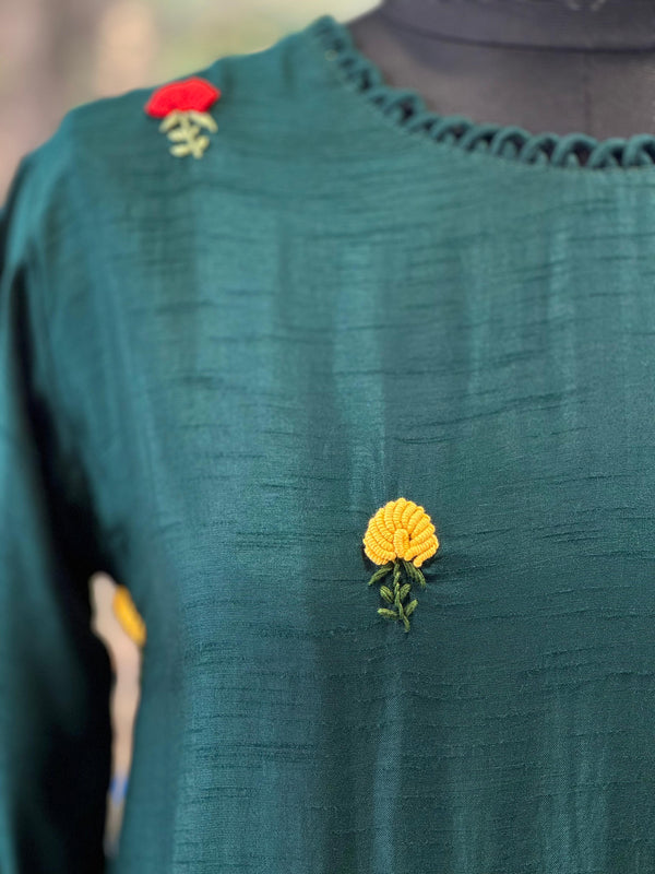 Green Thread Embroidered Co Ord