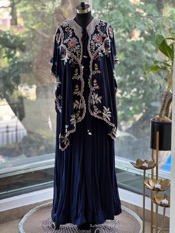 Blue Intricate Hand Work Cape Set