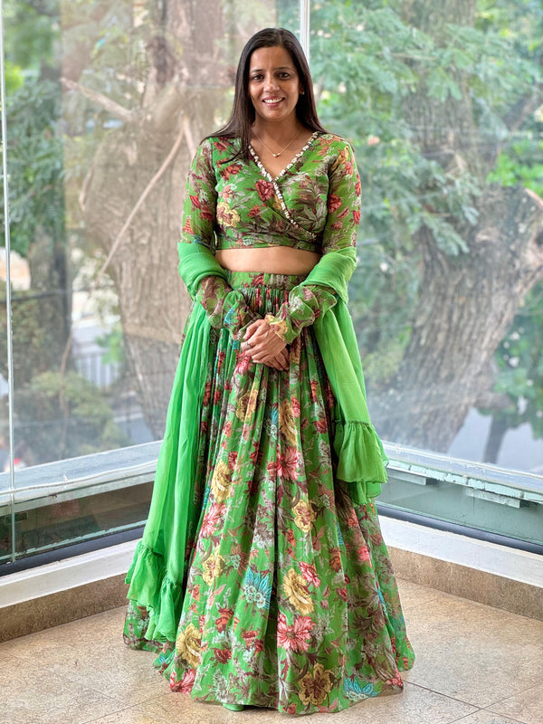 Green Floral Lehenga Set