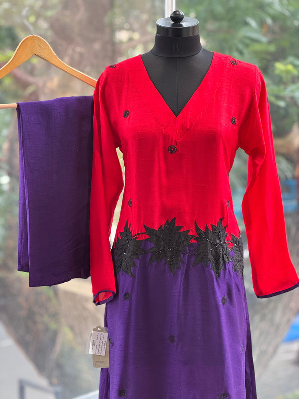 Red Color Block Co Ord