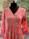 Peach V neck Leaf Print Tunic