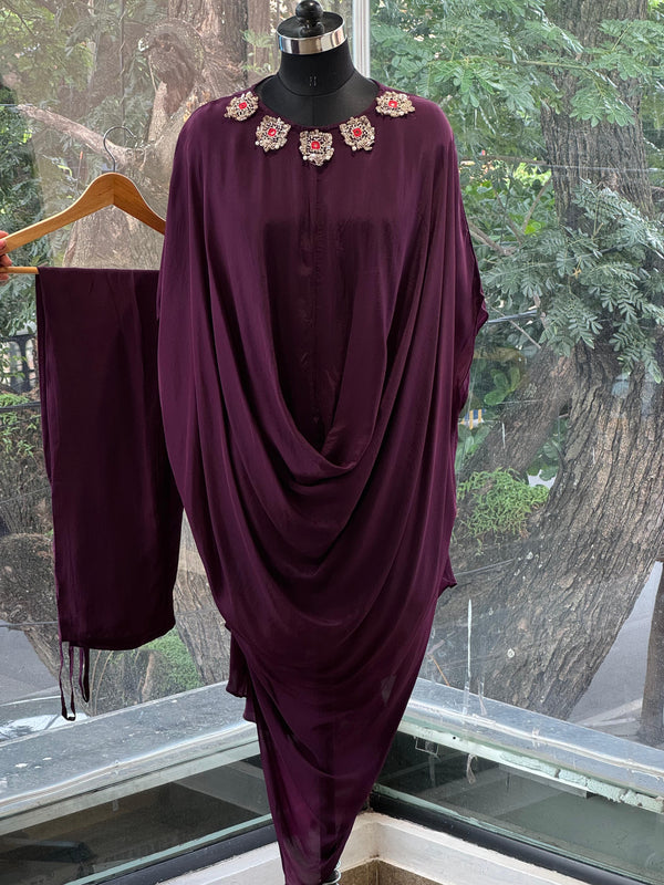 Purple Front Cowl Kaftan Co Ord